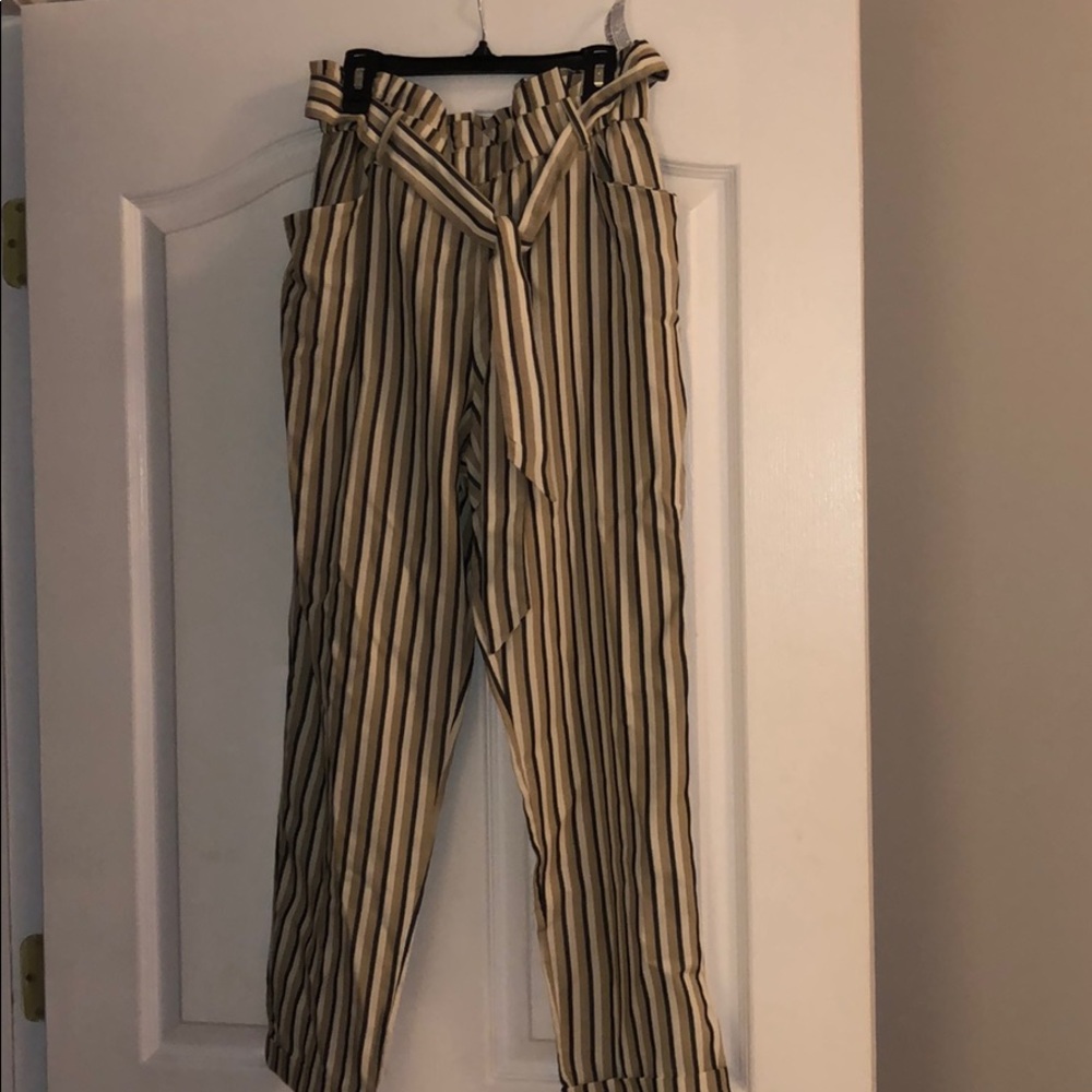 ZARA high waisted tie striped pant